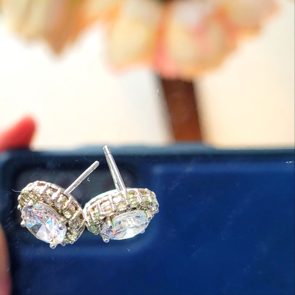 Round Silver Crystal Halo Fashion Earrings - Picture 4 of 5